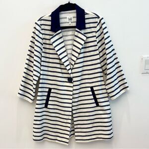 Luii Light Weight Blazer White Blue Striped One Button Size Large
